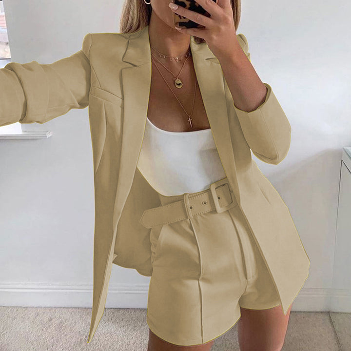 Dame afslappet blazer-shorts-sæt med taljebælte Stilla