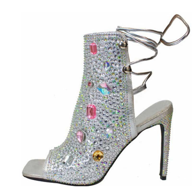 Femme Strass-besmykkede åbne tæer højhælede booties Stilla