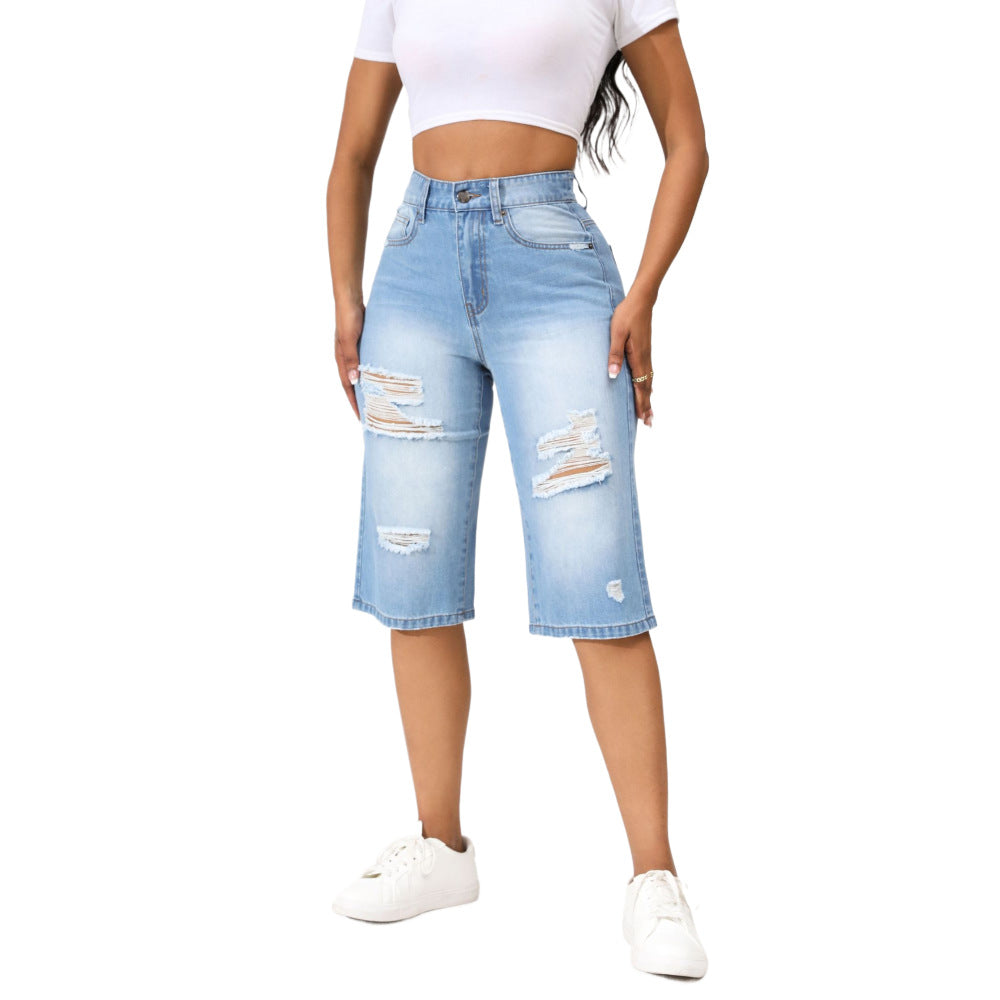Dame afslappet jeans-Berlin shorts med trendy destroyed-detaljer Stilla