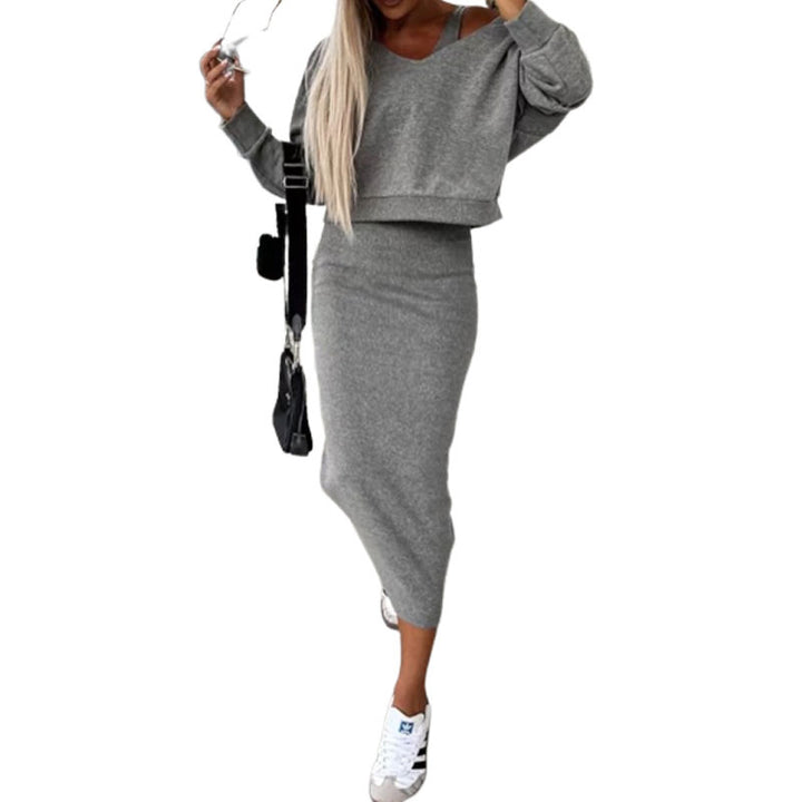 Dame afslappet sæt lavet af let bomuldsstof med oversized sweatshirt og figurskabende nederdel Stilla