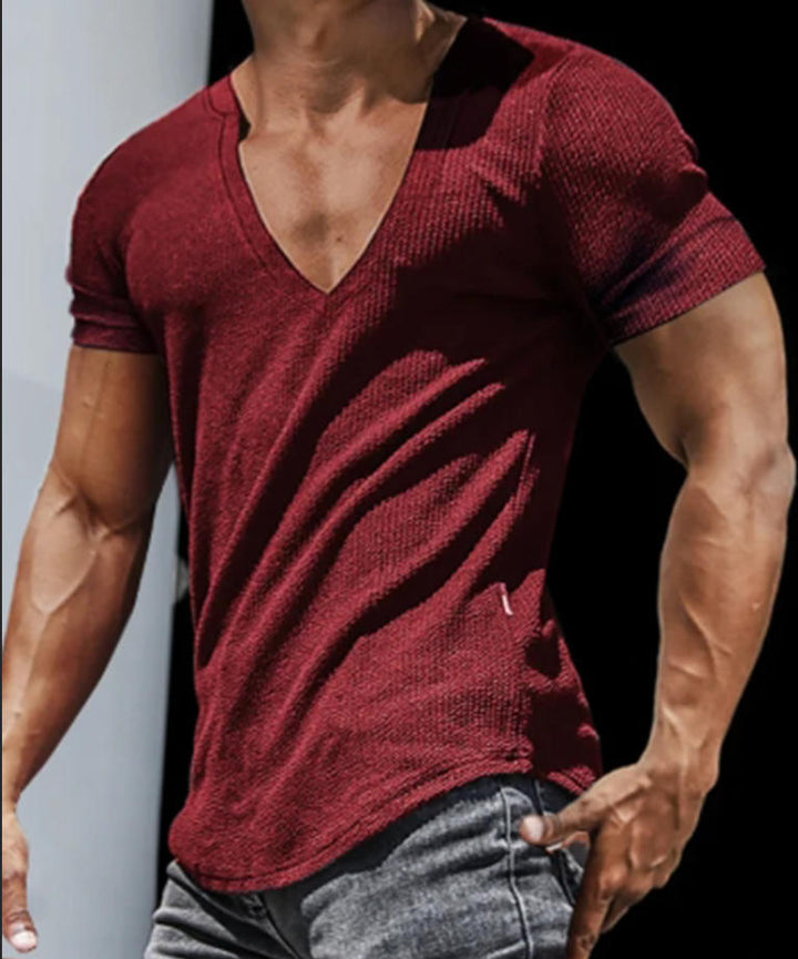Herrernes V-hals T-shirt med struktureret stof Stilla