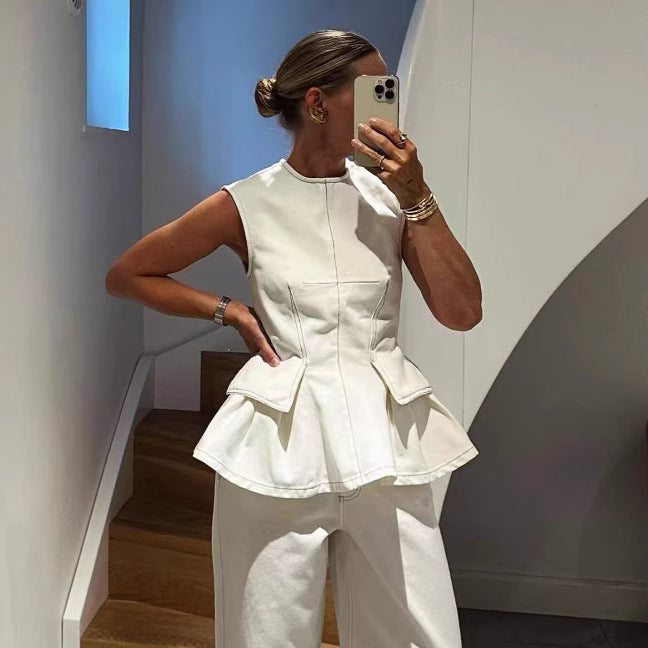 Femme Flared Peplum Top med lomme detaljer Stilla