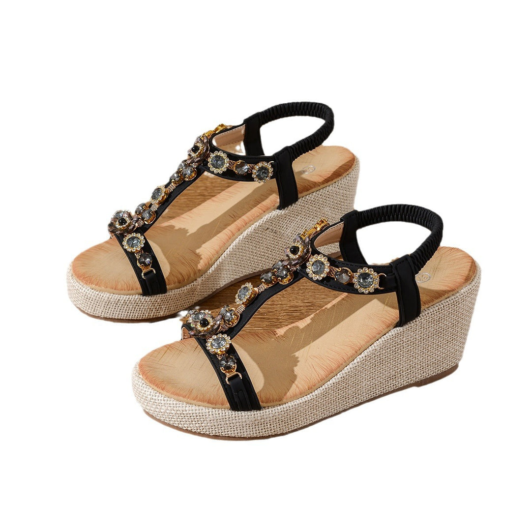Dame Wedge-sandaler med dekorative krystaller og elastisk rem Stilla