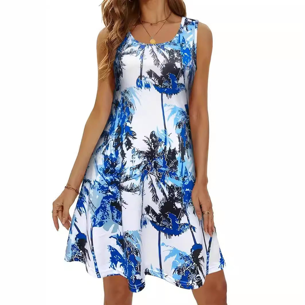Dame Tropical Print A-linje Fritidkjole Stilla