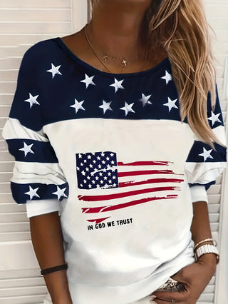 Damer afslappet sweatshirt med stjernedesign og flagmotiv Stilla