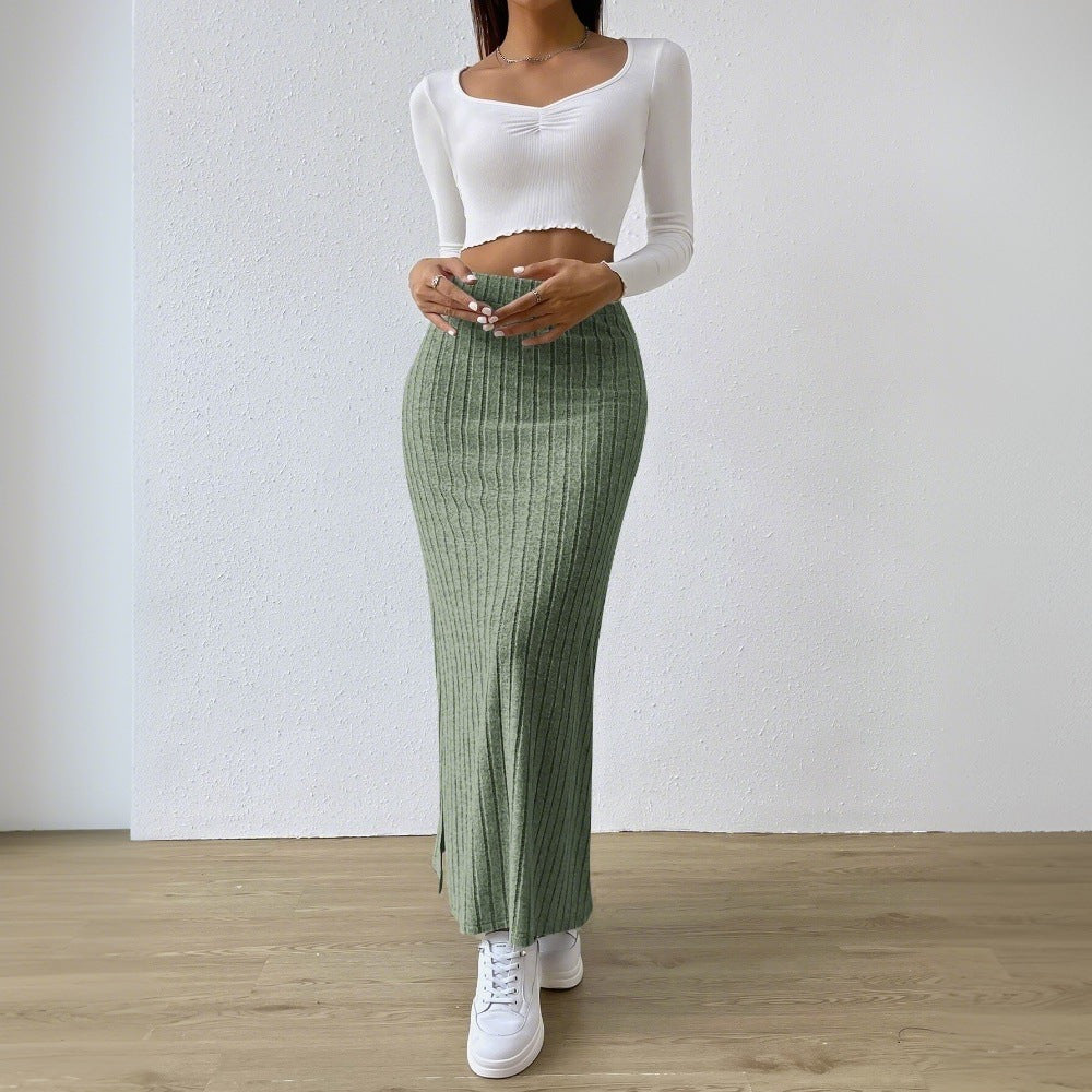 Damer max nederdel med elegant ribbet design og sideslids Stilla
