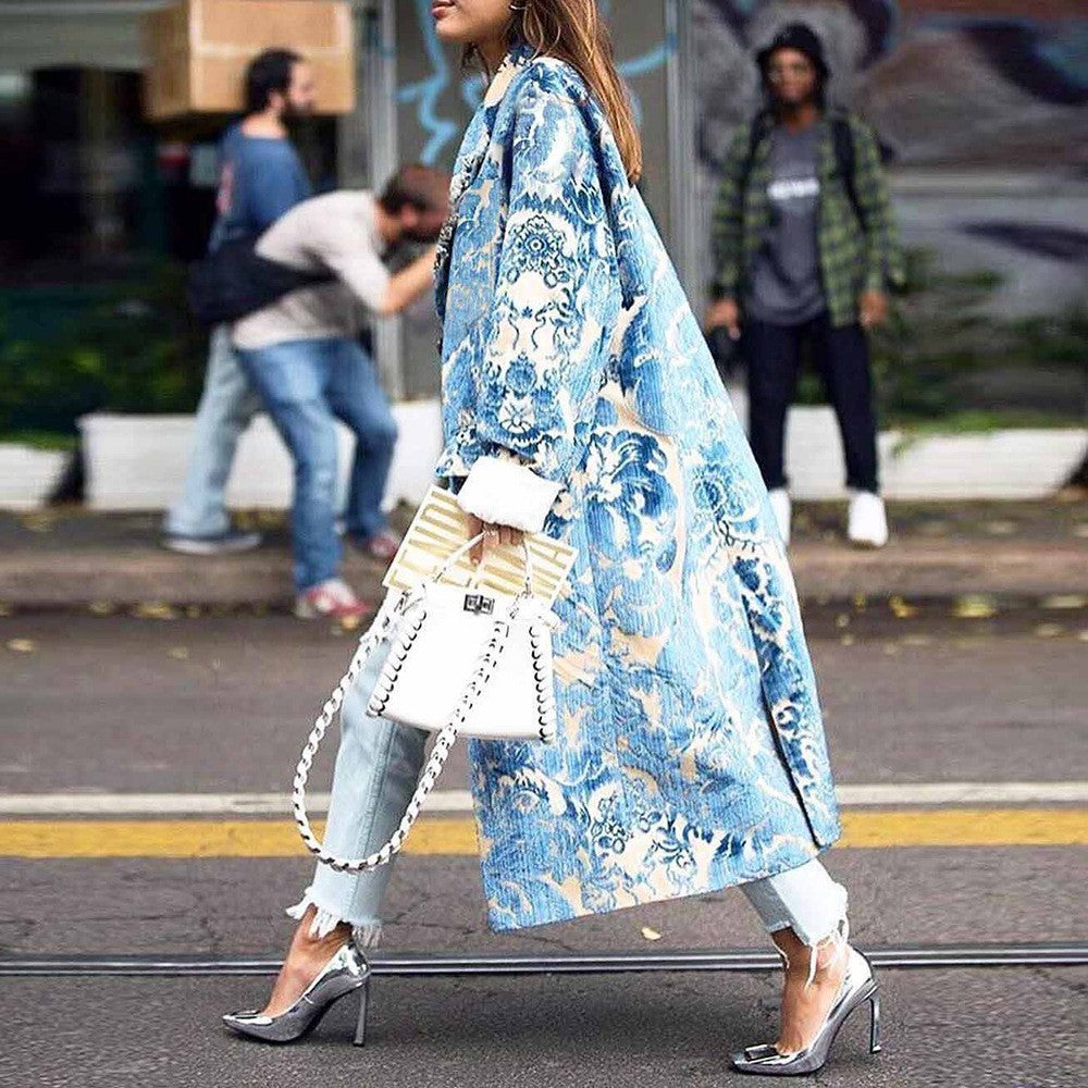 Dame Kimono-Style Overjakke med farverige grafiske mønstre og brede ærmer Stilla