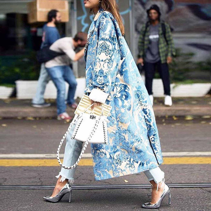 Dame Kimono-Style Overjakke med farverige grafiske mønstre og brede ærmer Stilla