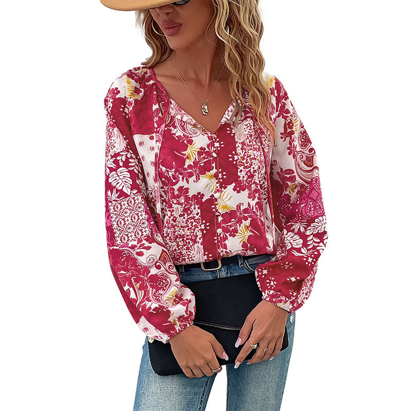 Kvinders fashionable bluse med blomsterprint og casual design Stilla