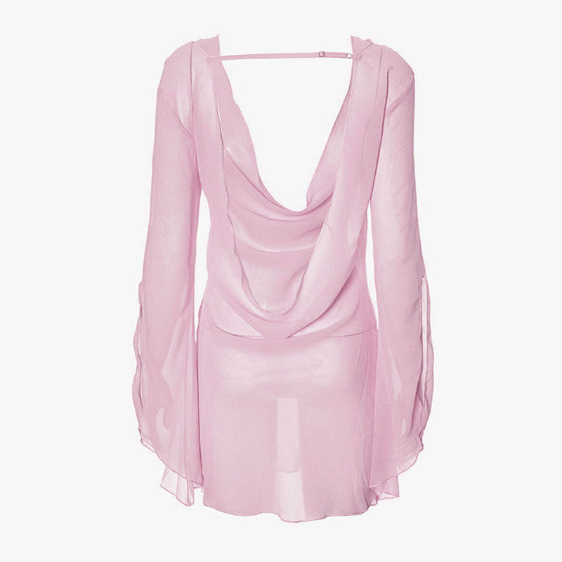 Dame Elegant Chiffon-top med dyb rygudskæring Skovae