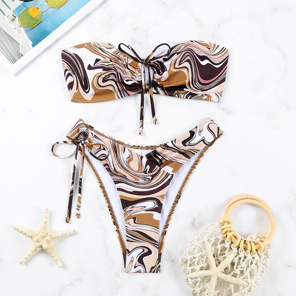 Dame Bandeau-bikini med blomsterdetaljer Stilla