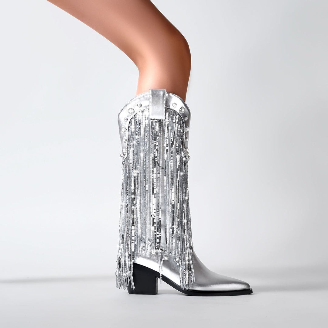 Femme Statement Fringed Cowboy Støvler Stilla