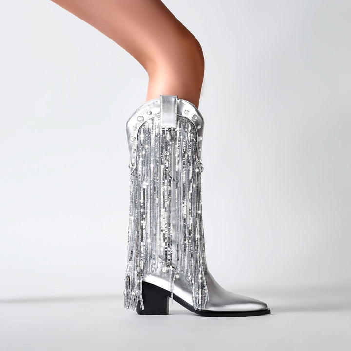 Femme Statement Fringed Cowboy Støvler Stilla