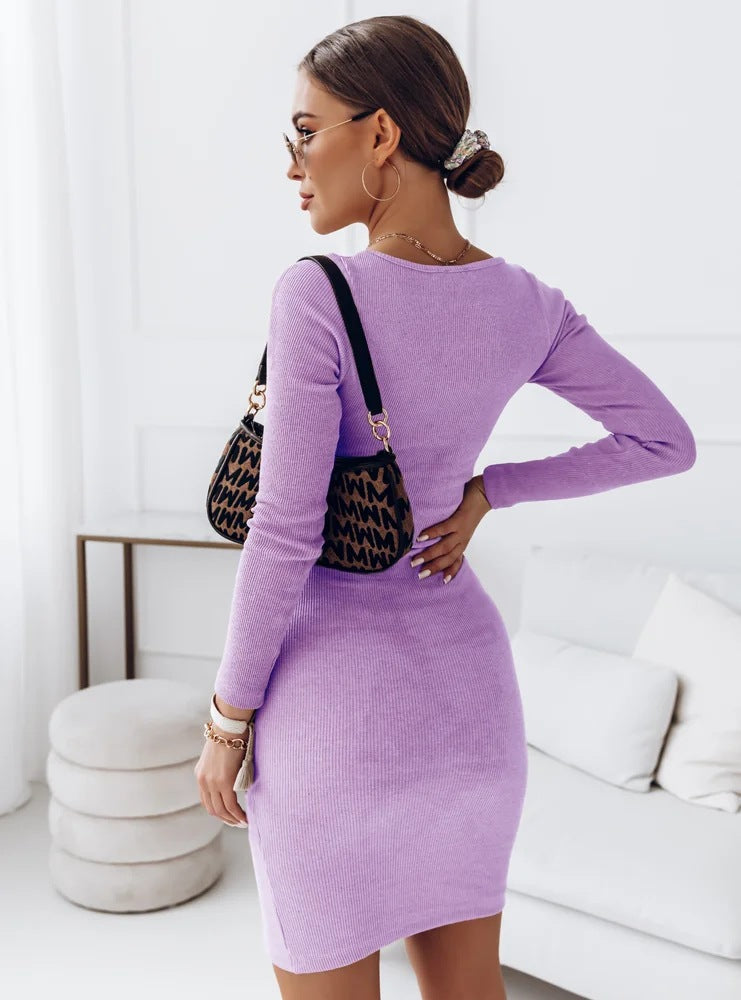 Stilla | Langærmet Rundhalsæt Bodycon Mini Sweatshirtkjole