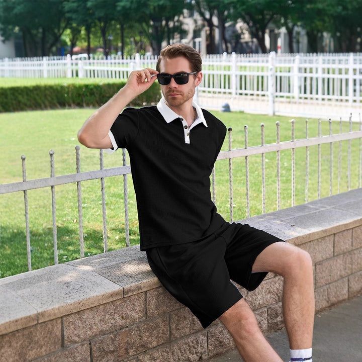 Herrer afslappet fritidsæt med moderne polo t-shirt og shorts Stilla