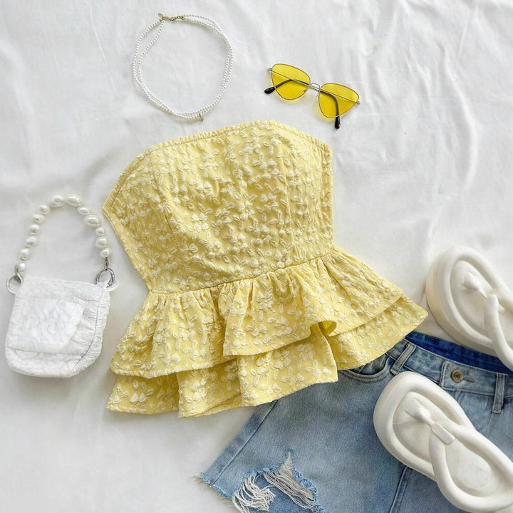 Dame Peplum Top med blomsterdesign Stilla