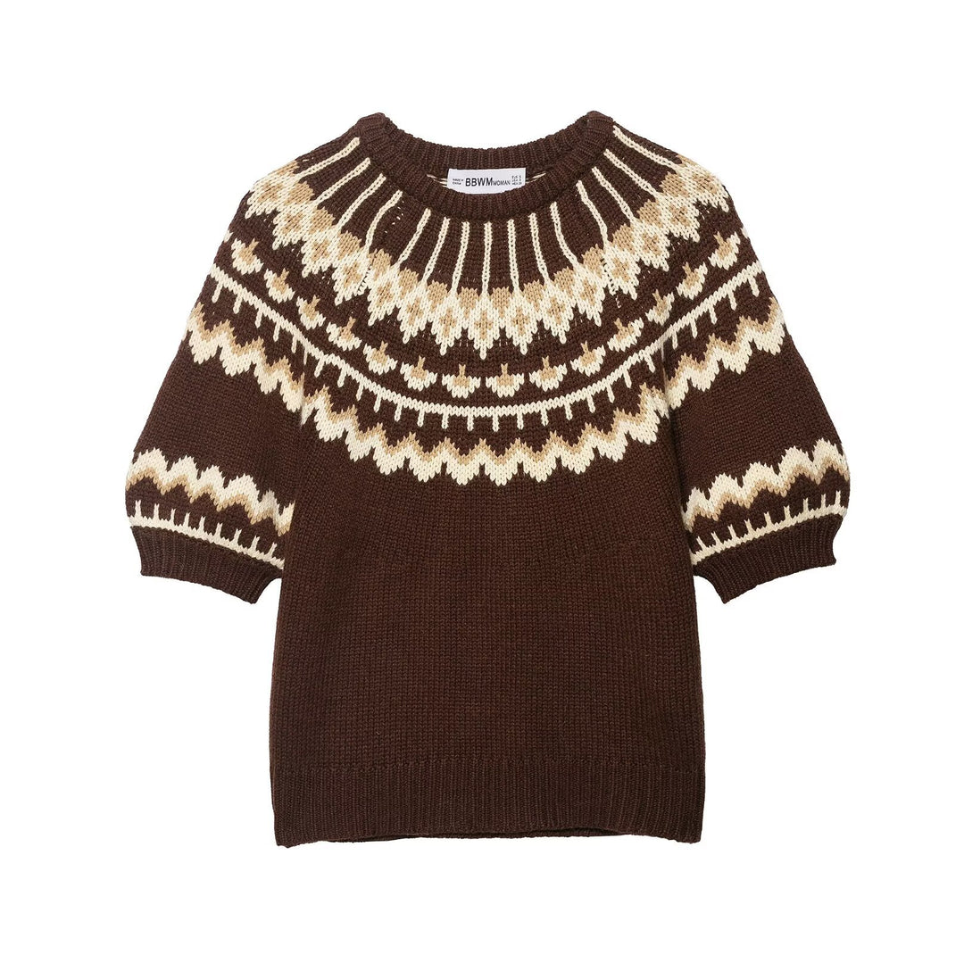 Kvinders strikket sweater med norsk mønster og dropped skuldre Stilla