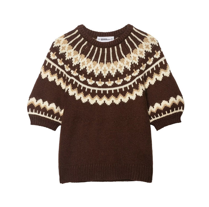 Kvinders strikket sweater med norsk mønster og dropped skuldre Stilla