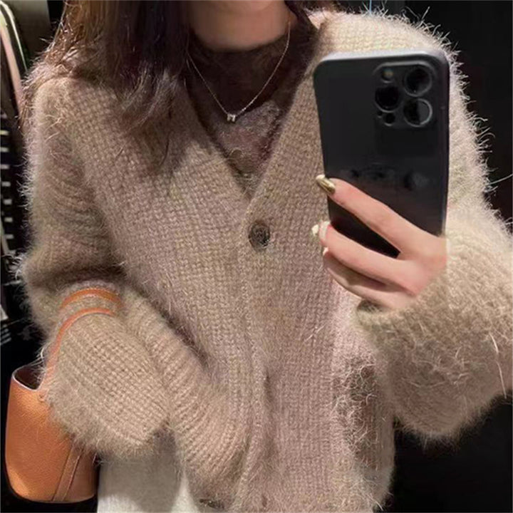 Dame Fleece Cardigan med Knap og Casual Skæring Stilla