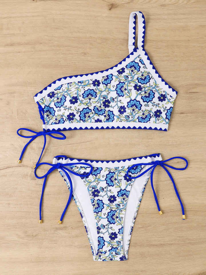 Dame asymmetrisk blomsterprint bikini-sæt Stilla