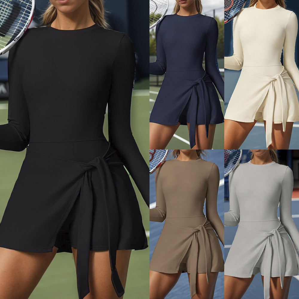 Dame Sportsligt Tennis-Outfit med lange ærmer og omslagsskole Stilla