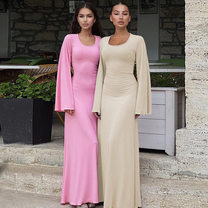Dame Flared Sleeve Ripp Maxi Kjole Stilla