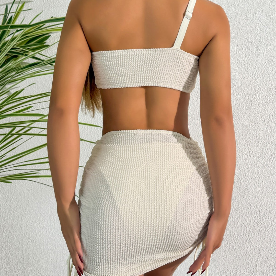 Dame Bandeau-bikini-sæt med dekorativt knudedesign og justerbar nederdel Stilla