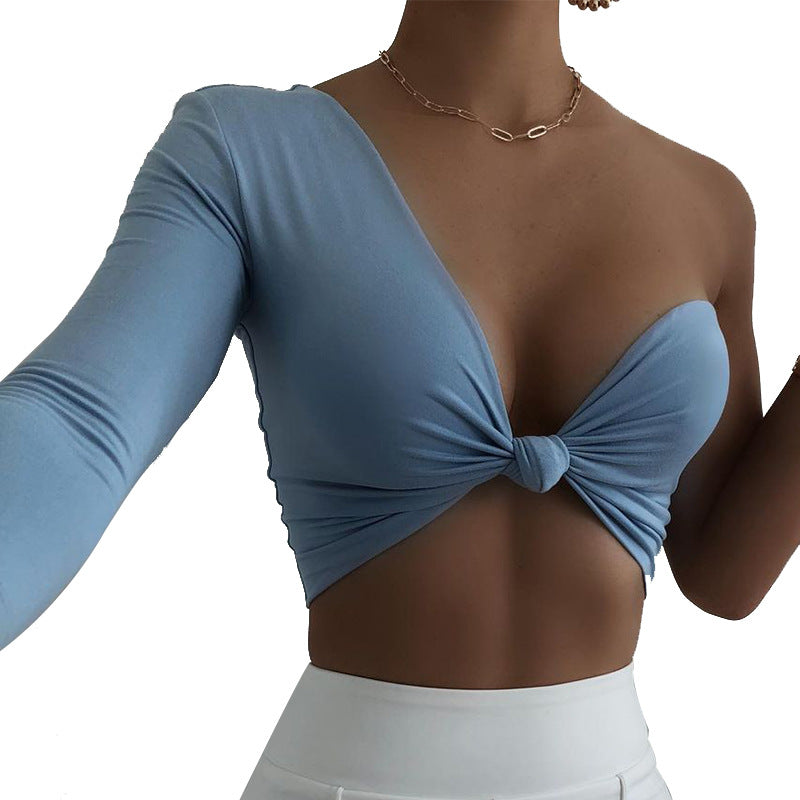 Dame Trendy Cropped Top med asymmetrisk design og knude Stilla