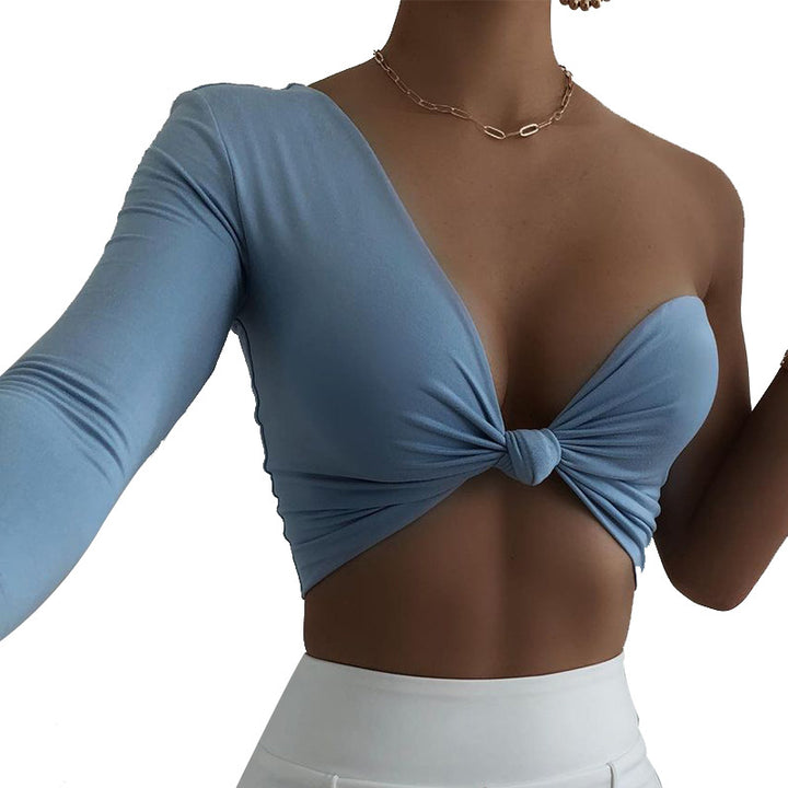 Dame Trendy Cropped Top med asymmetrisk design og knude Stilla