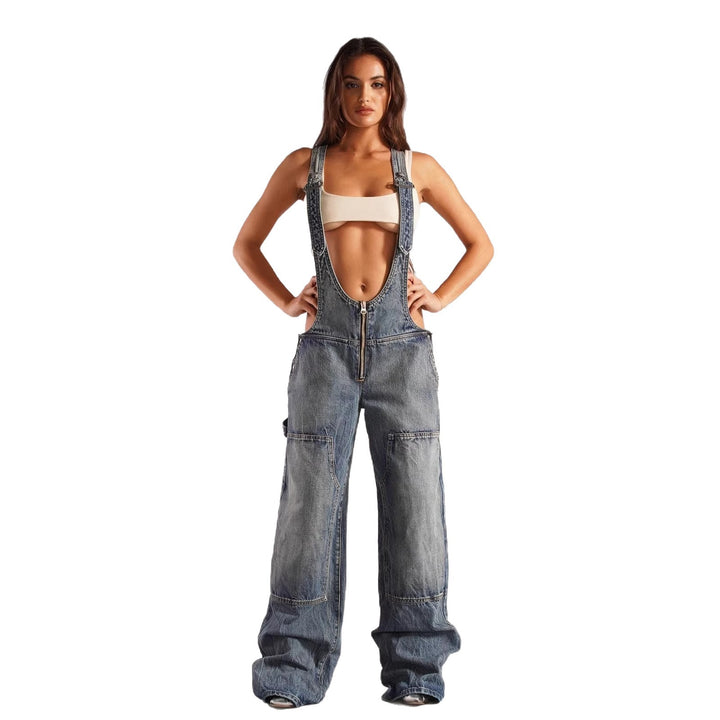 Damer afslappet Denim-overalls med oversized snit og praktiske lommer Skovae