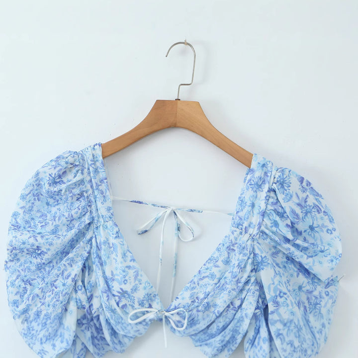 Dame Floral Print Mini Kjole med Puffærmer Stilla
