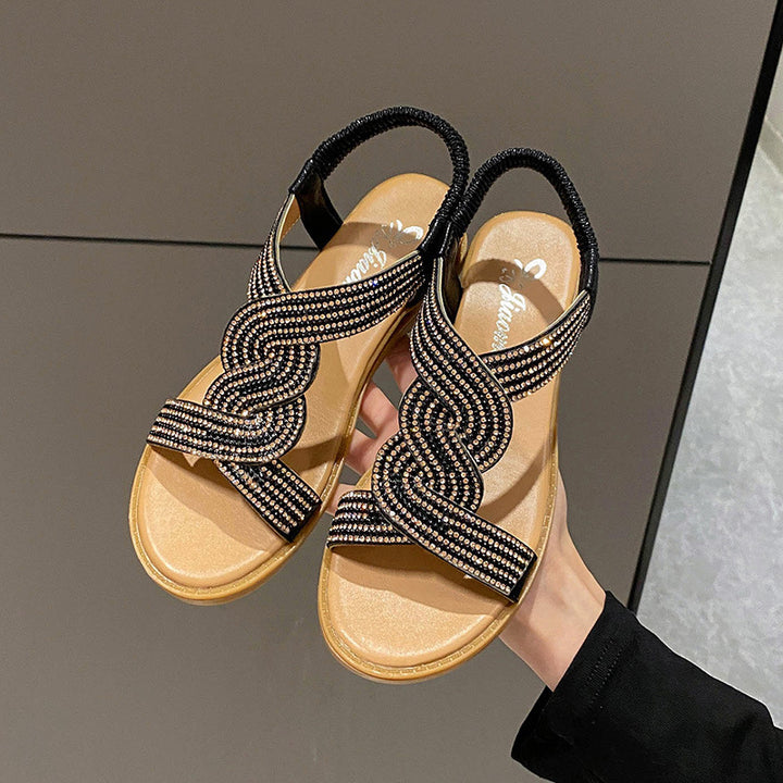 Dame sandaler med dekorative strass detaljer og komfortabelt fodseng Stilla