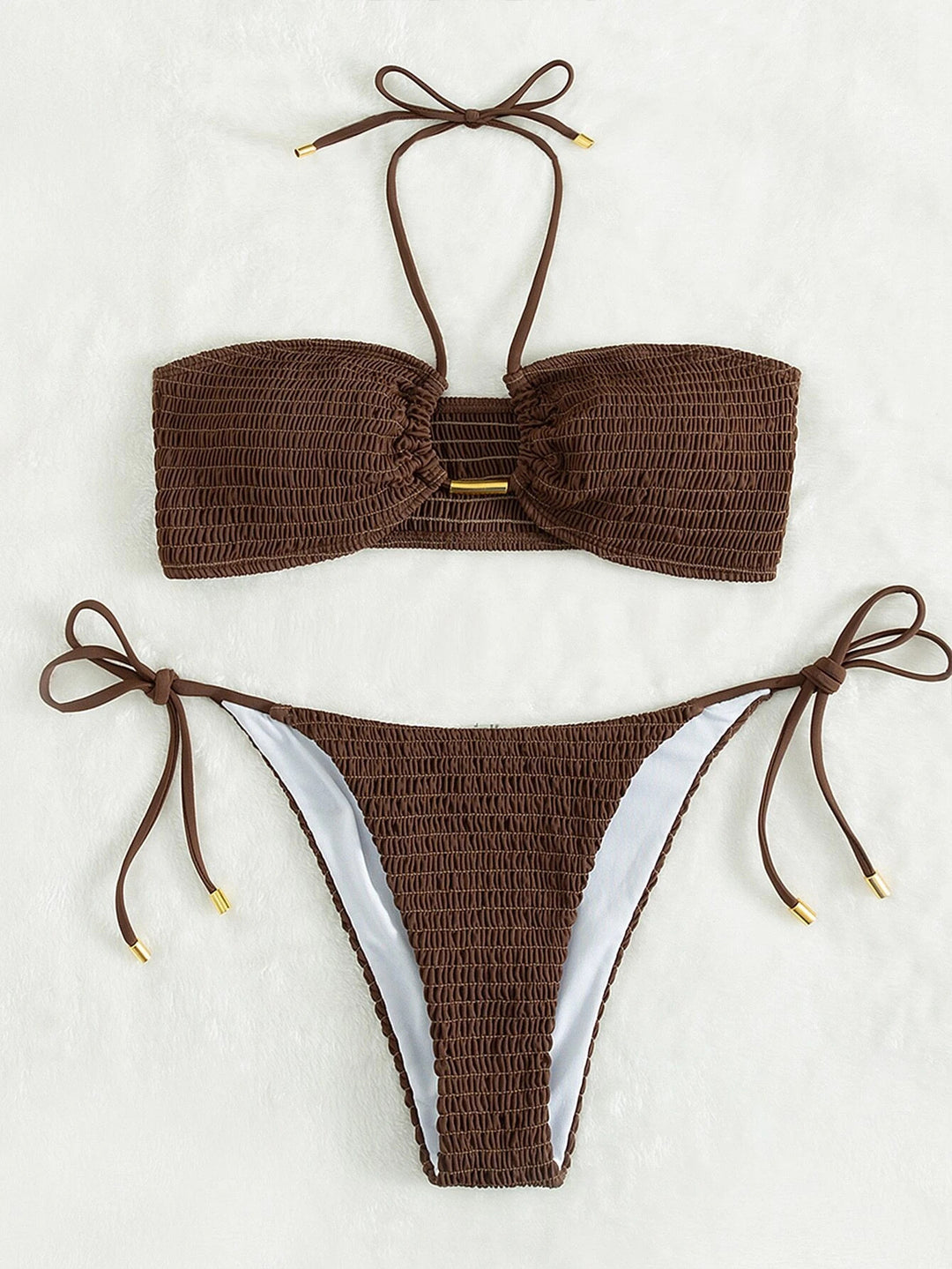 Dame Bandeau-Bikini med justerbare stropper og rynker Stilla