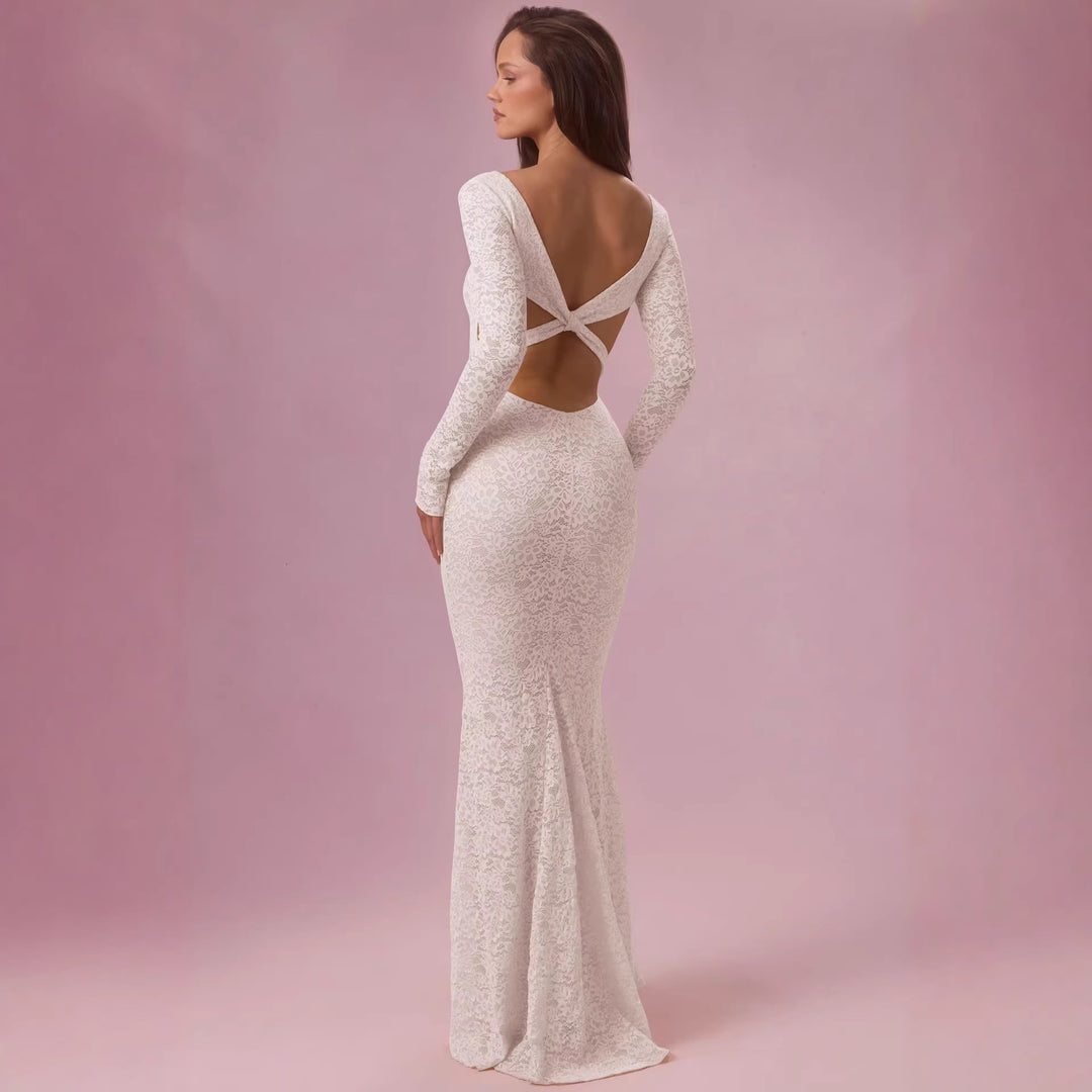 Kvinder Elegant Blonde Maxi Kjole med Skræddersyet Silhuet og Lange Ærmer Skovae