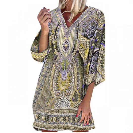 Dame Kaftan Kjole med V-udskæring og Sommerfugleærmer Stilla