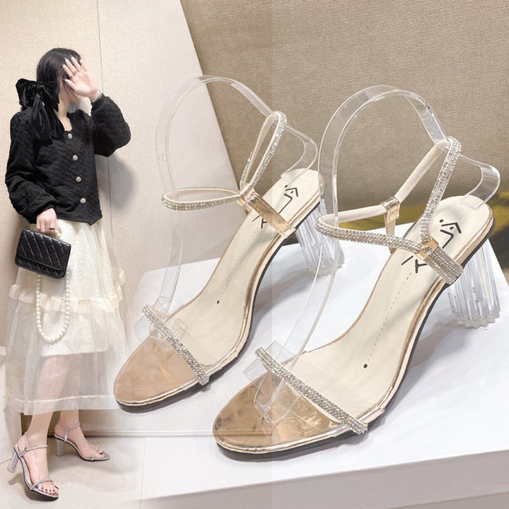 Dame Slingback Sandaler med glitrende strass og klar blokhæl Stilla