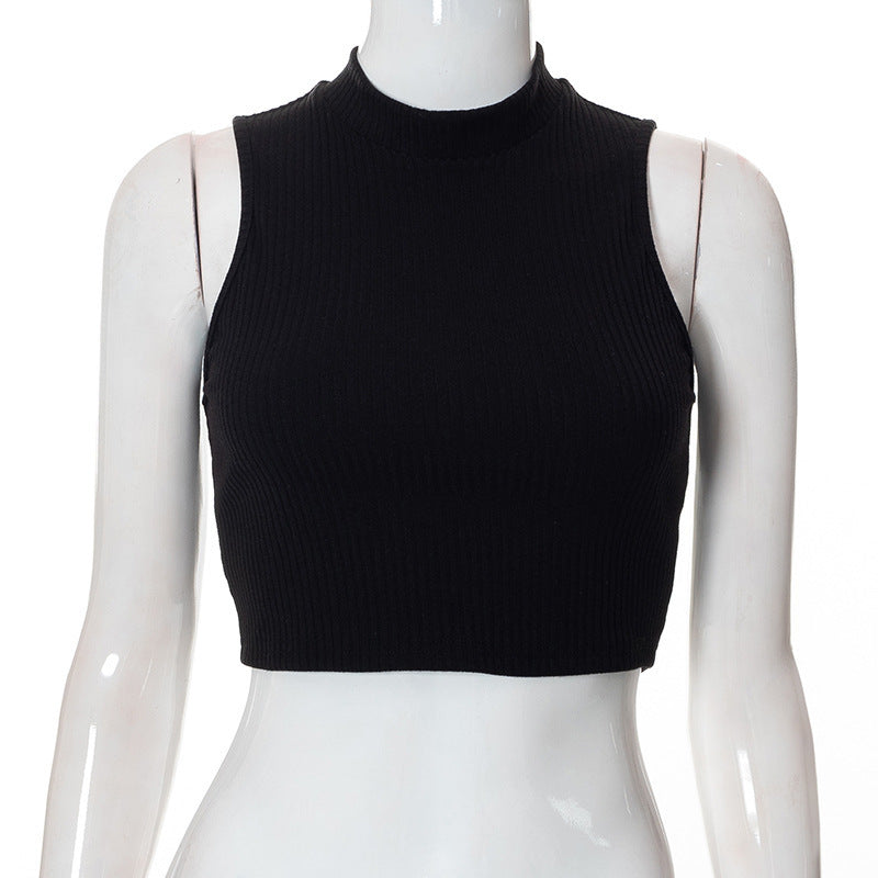 Dame Højhalset Crop-Top i Ribstrik Skovae