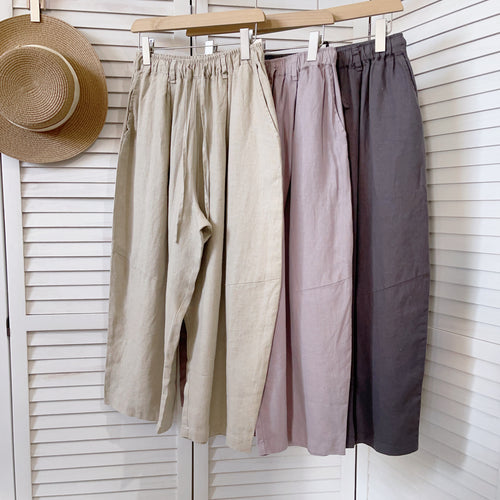 Femme Let Elastisk Talje Linnedbukser Stilla