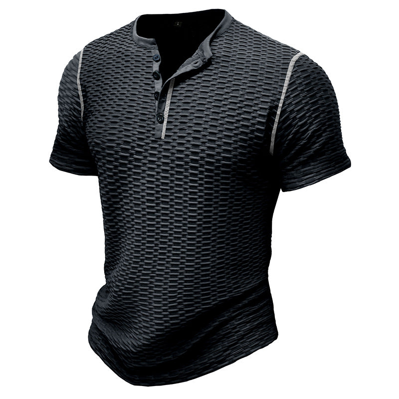 Herre kortærmet Henley-shirt med struktureret stof og trendy accenter Stilla