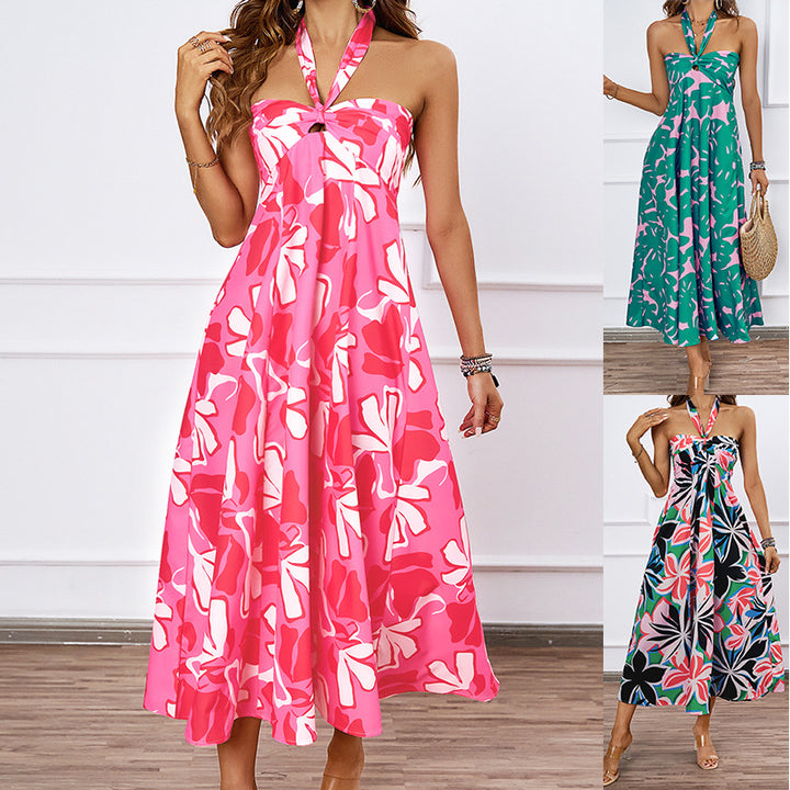 Dame maxikjole med skulderfri design og floral twist Stilla