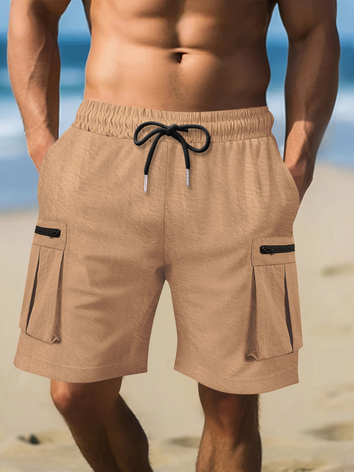 Herre Cargo-shorts med praktiske lynlåslommer og elastisk linning Stilla