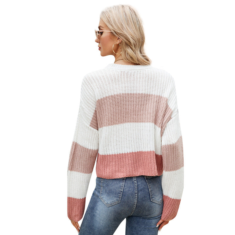 Dame afslappet pullover med moderne ribmønster og stribedesign Stilla