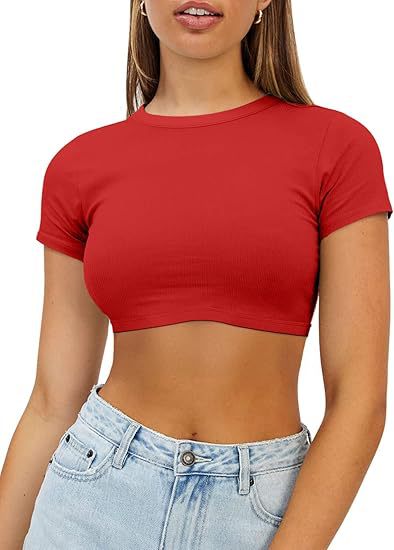 Dame kort, figursyet Crop-Top i elastisk materiale Stilla