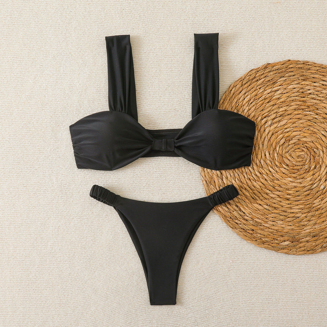 Dame Bandeau-bikini med brede stropper og elegant sløjfedekoration Skovae
