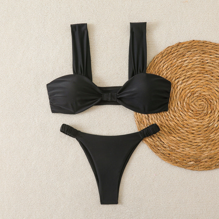 Dame Bandeau-bikini med brede stropper og elegant sløjfedekoration Skovae