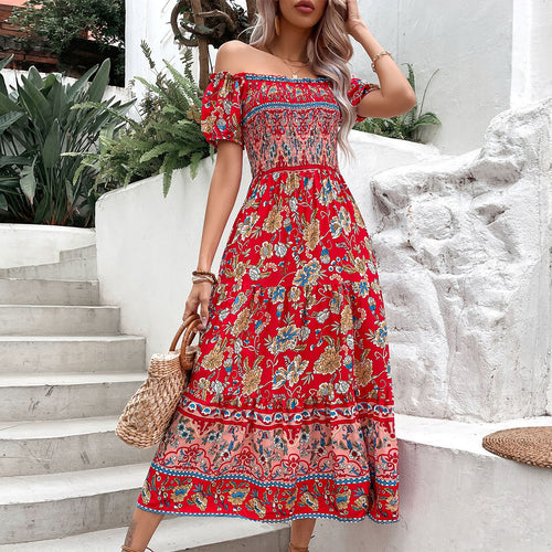 Femme Off-Shoulder Bohemian Maxi Kjole Stilla