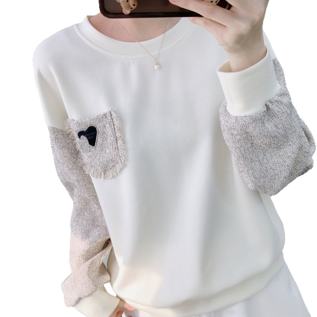 Dame casual sweatshirt med unikke ærmer og hjerte-applikation Stilla