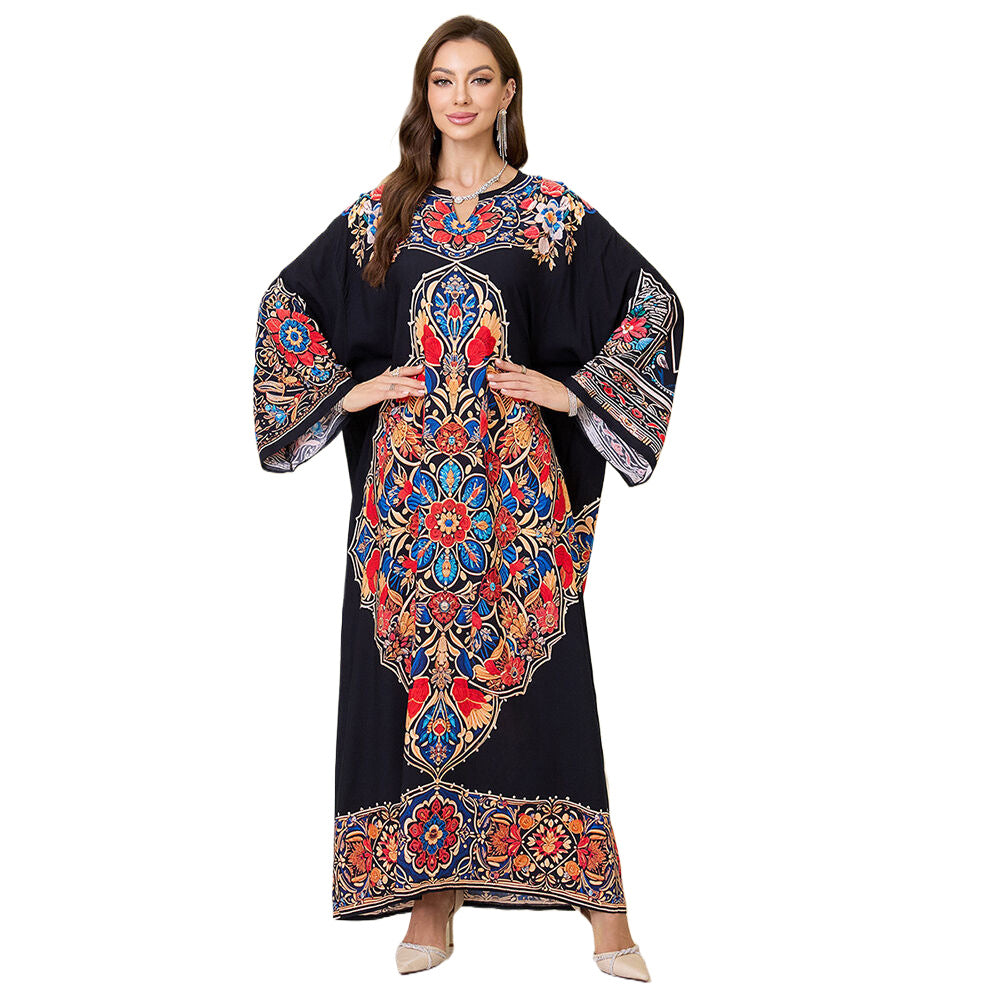 Dame Maxi-Kaftan med farverigt floralt broderedesign Stilla