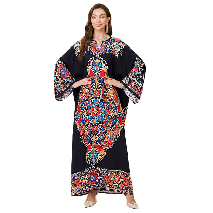 Dame Maxi-Kaftan med farverigt floralt broderedesign Stilla