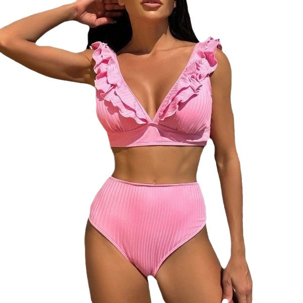Femme Rynket Højskåret Bikini Sæt Stilla